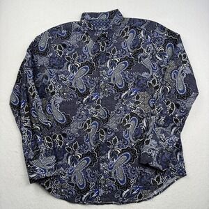 Robert Graham Shirt Mens XL Blue Paisley Stretch Long Sleeve Button Up Casual